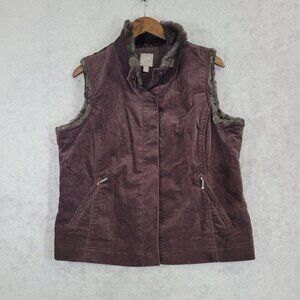 J.Jill Womens Faux Fur Collar Brown Vest L/P Petite Jacket